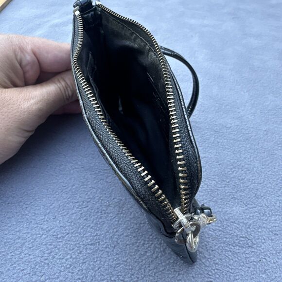 Coach Corner Zip Wristlet Signature Logo Embossed Patent Leather Black - Picture 7 of 8